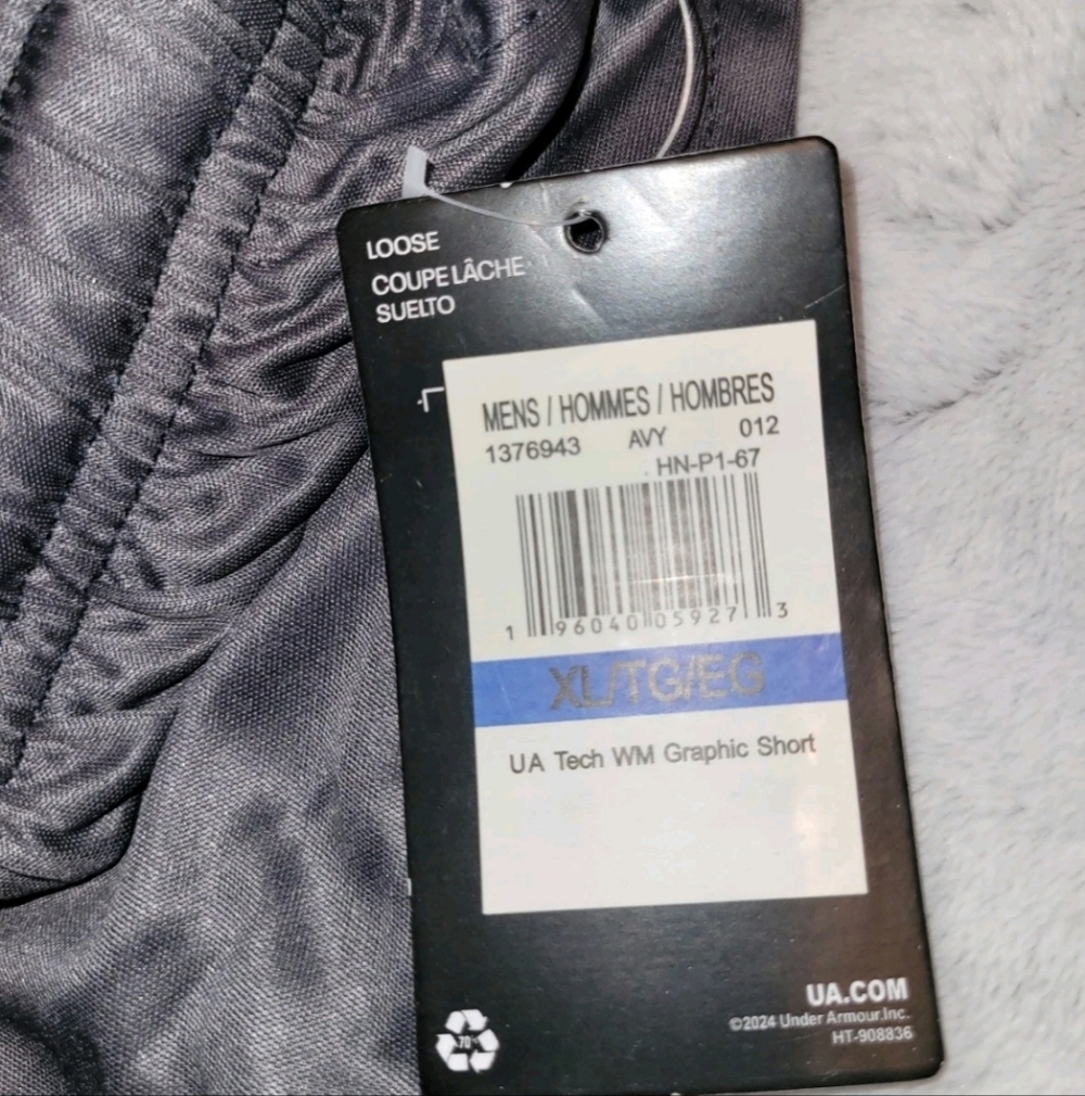 Under Armour Mens XL UA Tech WM Graphic Shorts Gray Dazzle Shiny Athletic Gym - Picture 9 of 10
